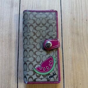 Coach Brown Wallet with Pink Trim and Watermelon Design